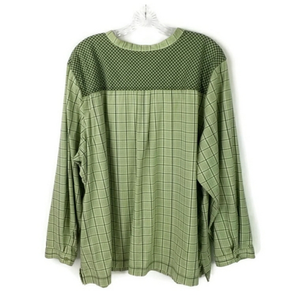 Denim & Co Green Multiprint Long Sleeve Button Front Blouse Womens Plus 3X - Picture 2 of 11